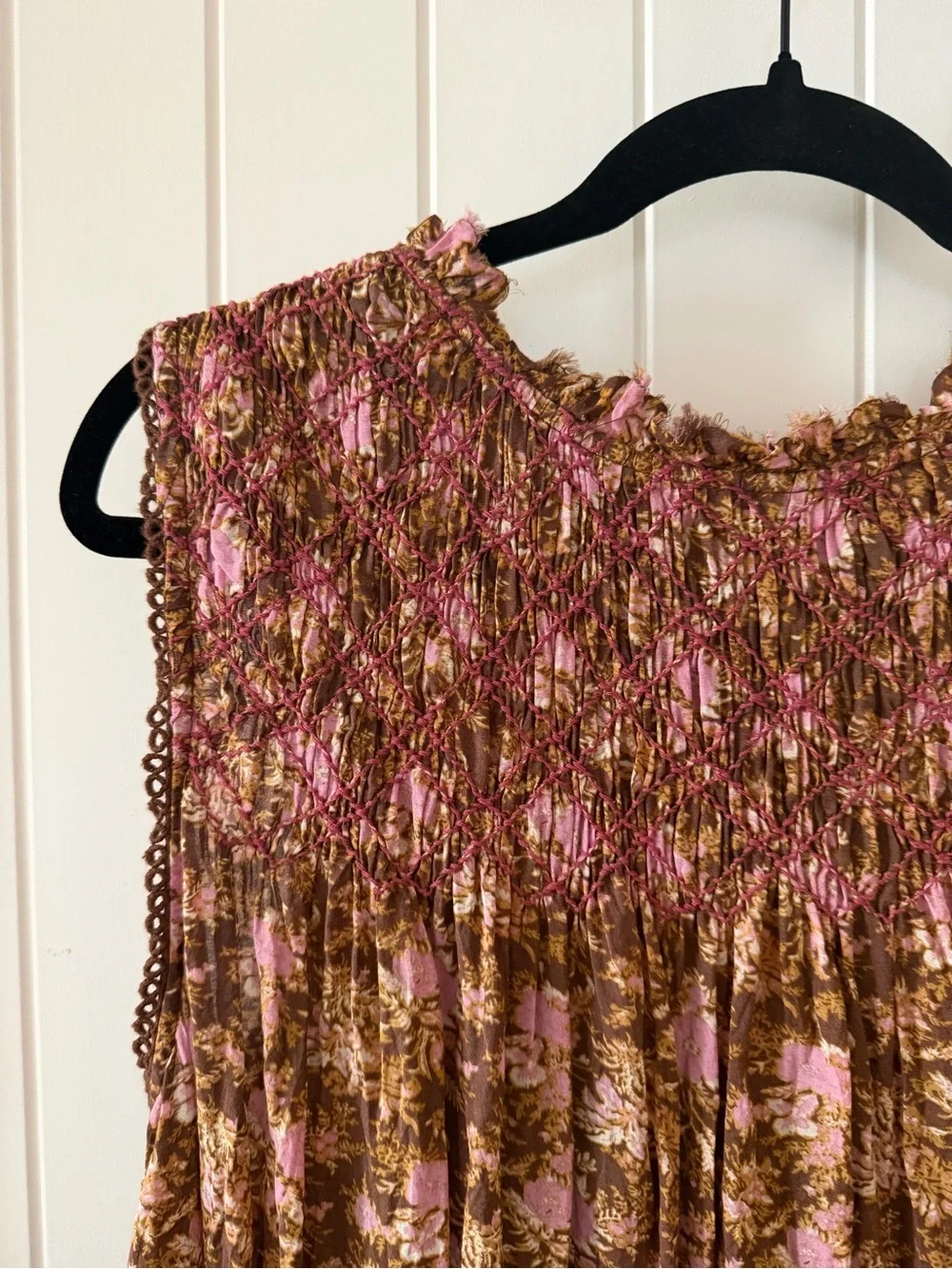 Free People Sleeveless Floral Mini Dress in Pink & Brown